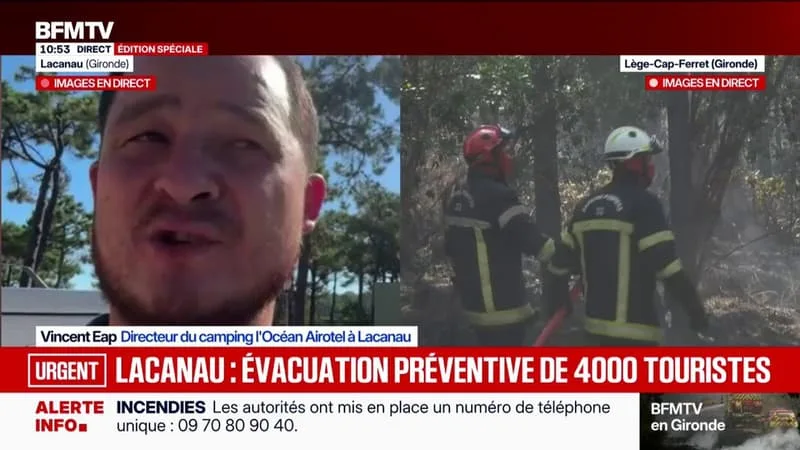 INCENDIE EN GIRONDE: « NOUS ÉTIONS 800 PERSONNES CE MATIN » POUR UNE ÉVACUATION « EN 6 HEURES », EXPLIQUE CE DIRECTEUR DE CAMPING À LACANAU