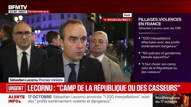 MOBILISATIONS DU 17 OCTOBRE: « IL Y AVAIT UNE VOLONTÉ TRÈS ORGANISÉE DE FRAPPER FORT ET DE FAIRE USAGE DE LA VIOLENCE », DÉCLARE SÉBASTIEN LECORNU, PREMIER MINISTRE