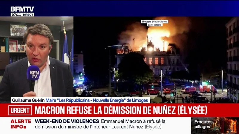 « IL EST URGENT DE CHANGER DE DOCTRINE EN MATIÈRE DE MAINTIEN DE L’ORDRE », ASSURE GUILLAUME GUÉRIN, MAIRE LR DE LIMOGES DONT L’HÔTEL DE VILLE A ÉTÉ INCENDIÉ