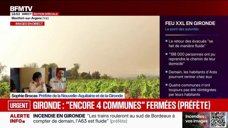 INCENDIE EN GIRONDE: « LE FEU N’EST PAS FIXÉ MAIS ON PROGRESSE », ASSURE LA PRÉFÈTE SOPHIE BROCAS