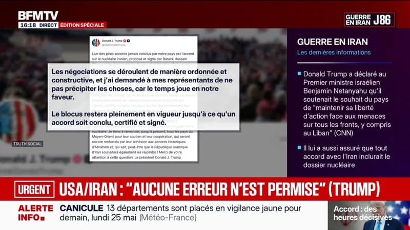 DONALD TRUMP A DEMANDÉ À SES REPRÉSENTANTS « DE NE PAS PRÉCIPITER LES CHOSES » EN VUE D’UN ACCORD AVEC L’IRAN