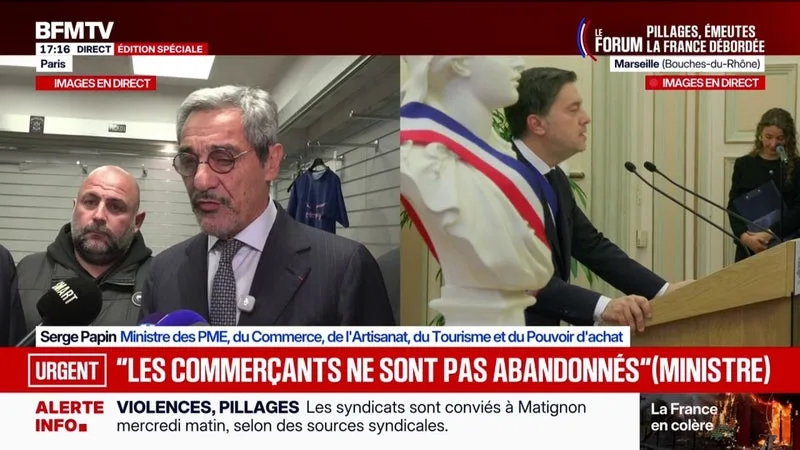 PILLAGES À PARIS: « ON EST EN DISCUSSION AVEC LES ASSURANCES », INDIQUE SERGE PAPIN, MINISTRE DES PME