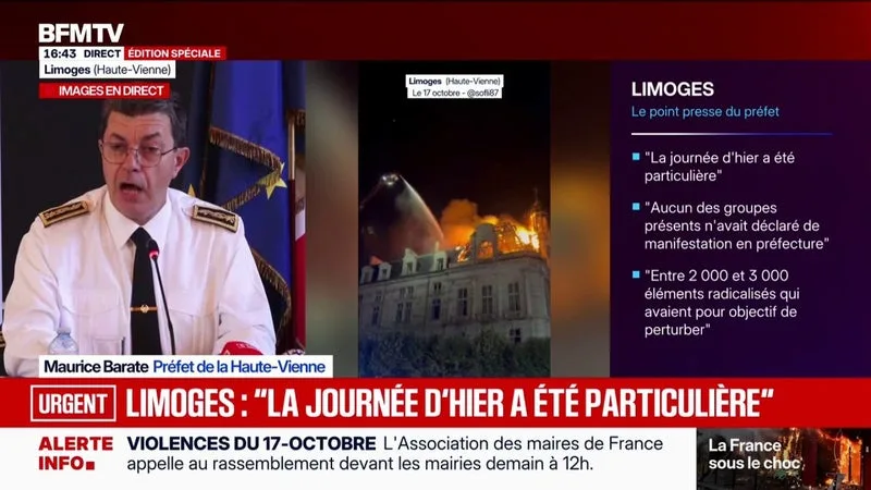 MAIRIE DE LIMOGES INCENDIÉE: « LES MANIFESTANTS ÉTAIENT EXTRÊMEMENT DÉTERMINÉS », EXPLIQUE LE PRÉFET DE LA HAUTE-VIENNE, MAURICE BARATE