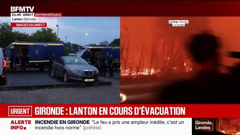 INCENDIE EN GIRONDE: « IL N’Y A PLUS PERSONNE DANS LA COMMUNE, C’EST EN COURS » D’ÉVACUATION, EXPLIQUE LOÏC BALLONGUE, MAIRE DE LANTON