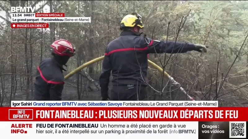 INCENDIE DE FONTAINEBLEAU: LES HÉLICOPTÈRES BOMBARDIERS D’EAU EN ACTION SUR LES REPRISES DE FEU