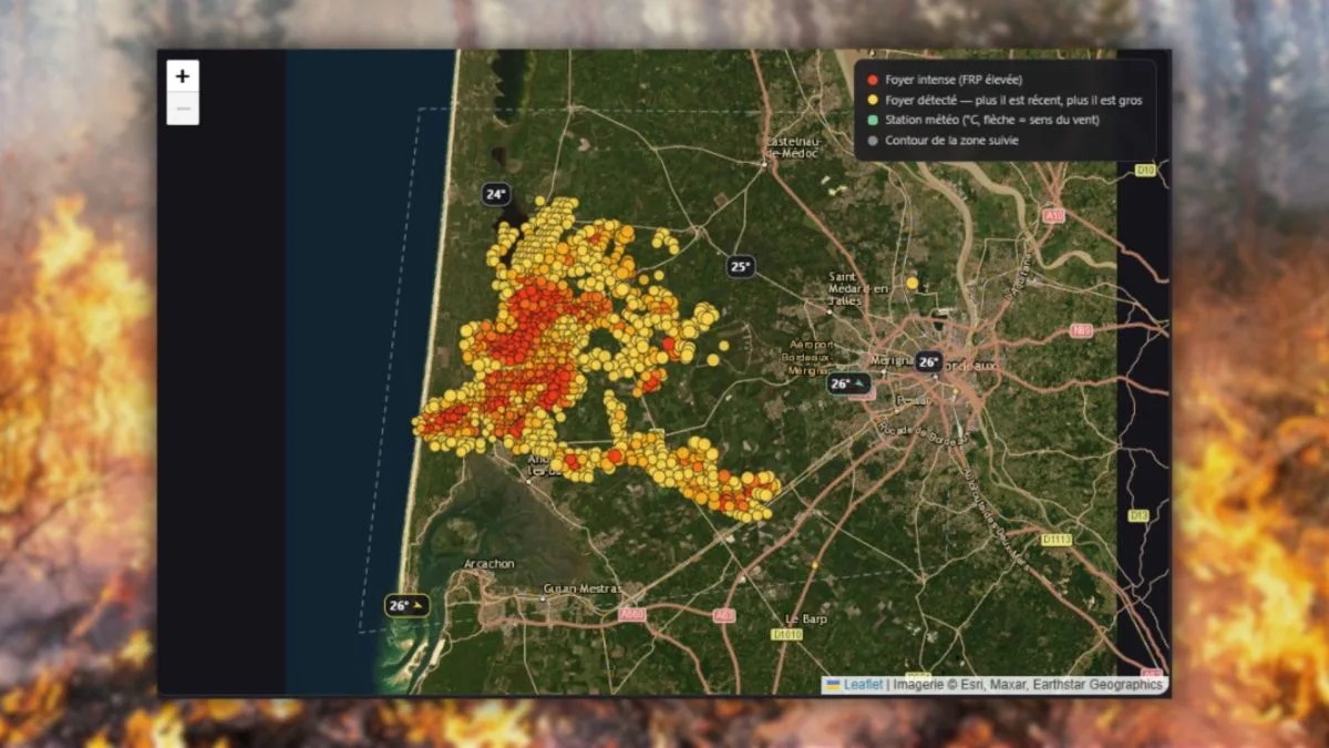 RECORDPY EST LE SITE FRANÇAIS LE PLUS RÉACTIF POUR SUIVRE LES INCENDIES EN GIRONDE EN TEMPS RÉEL SUR UNE CARTE