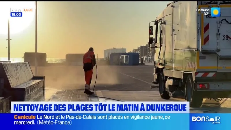 LA PLAGE DE DUNKERQUE NETTOYÉE DÈS L’AUBE PAR LES AGENTS