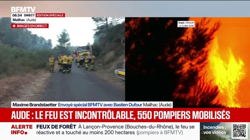 DANS L’AUDE, LES POMPIERS MOBILISÉS TOUTE LA NUIT POUR TENTER DE FREINER L’AVANCÉE DES INCENDIES