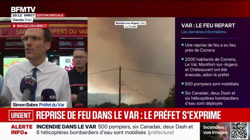 INCENDIE DANS LE VAR: « 2.500 PERSONNES » ÉVACUÉES APRÈS UNE REPRISE « D’UNE TRÈS FORTE VIRULENCE », INDIQUE LE PRÉFET
