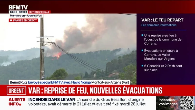 INCENDIE DANS LE VAR: LES IMAGES DES REPRISES DE FEU