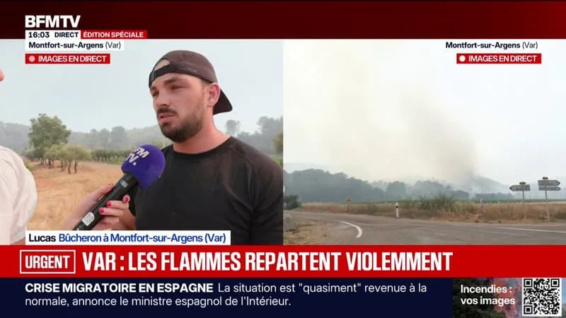 INCENDIE DANS LE VAR: « ON VOIT TOUTES NOS COLLINES QUI CRAMENT, ÇA FAIT MAL AU CŒUR », TÉMOIGNE LUCAS, BÉNÉVOLE MOBILISÉ À MONTFORT-SUR-ARGENS