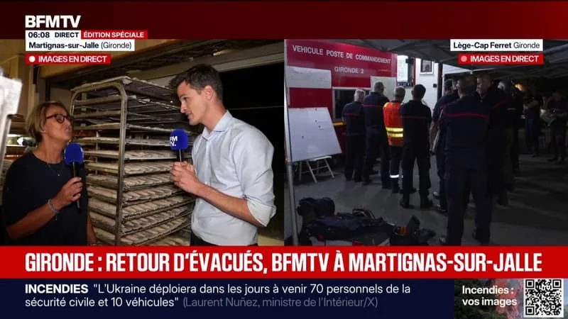 INCENDIE EN GIRONDE: « ON EST BIEN CONTENTS DE REVENIR, DE RETROUVER MA BOULANGERIE PRÉFÉRÉE », DÉCLARE CET HABITANT DE MARTIGNAS-SUR-JALLE (GIRONDE)