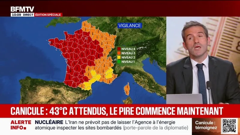 CANICULE: CE MARDI POURRAIT ÊTRE LA JOURNÉE LA PLUS CHAUDE JAMAIS ENREGISTRÉE EN FRANCE, TOUS MOIS CONFONDUS.
