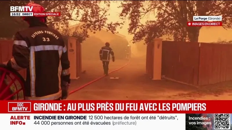 INCENDIE EN GIRONDE: LES POMPIERS LUTTENT POUR SAUVER DES HABITATIONS