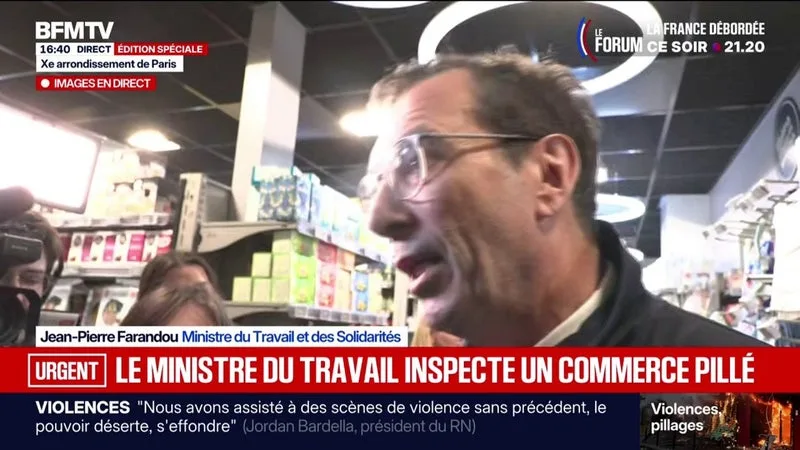 PILLAGES À PARIS: « CE N’EST PAS LE PAYS QUE JE RECONNAIS », AFFIRME JEAN-PIERRE FARANDOU, MINISTRE DU TRAVAIL