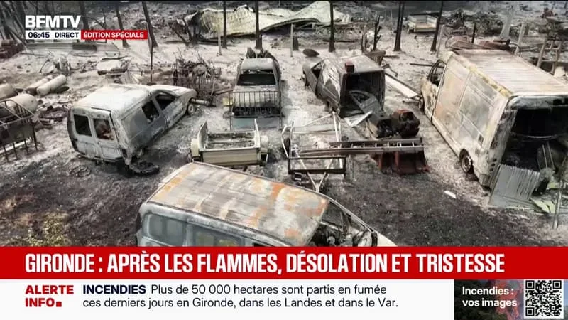 « JE VOIS DE LA DÉSOLATION »: AU PORGE, EN GIRONDE, LES SINISTRÉS CONSTATENT LES DÉGÂTS APRÈS LE PASSAGE DES FLAMMES