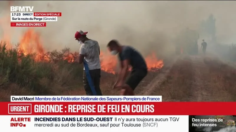 INCENDIES EN GIRONDE: BEAUCOUP DE REPRISES DE FEUX EN COURS