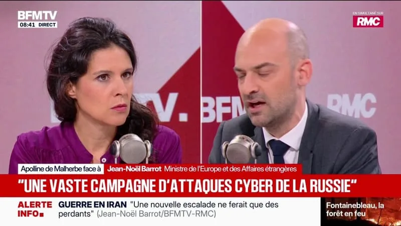 JEAN-NOËL BARROT ANNONCE CONVOQUER L’AMBASSADEUR DE RUSSIE EN FRANCE « DANS LES PROCHAINS JOURS » FACE À « UNE VASTE CAMPAGNE CYBER » RUSSE