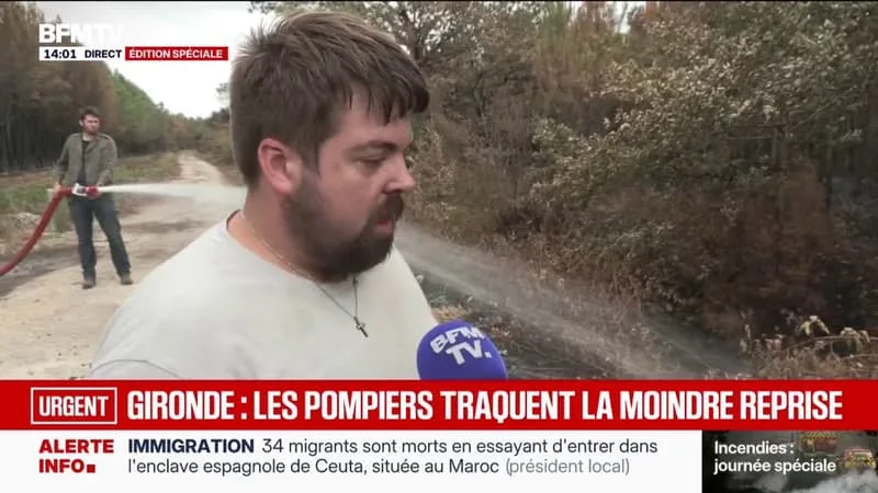 INCENDIE EN GIRONDE: DES BÉNÉVOLES AIDENT À LUTTER CONTRE LES FUMEROLLES