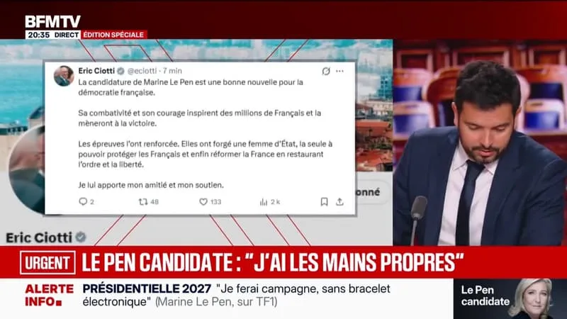 PRÉSIDENTIELLE 2027: ERIC CIOTTI, ERIC ZEMMOUR… LES PREMIÈRES RÉACTIONS À L’ANNONCE DE LA CANDIDATURE DE MARINE LE PEN