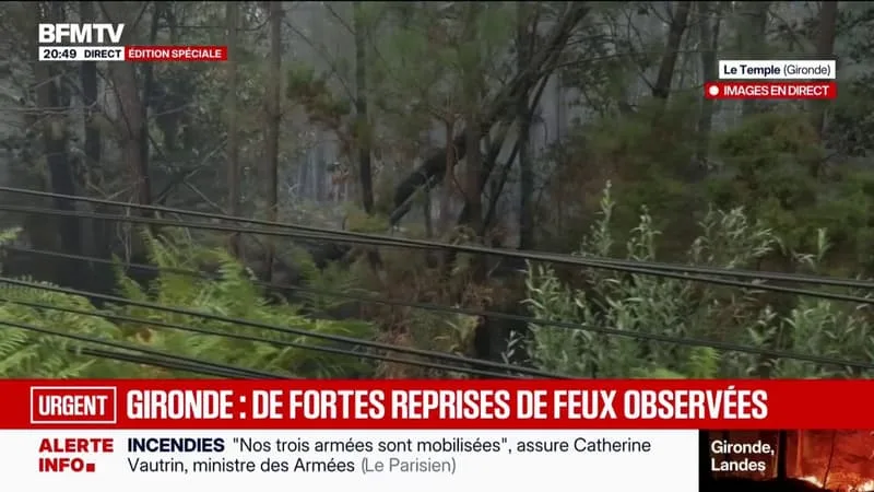 INCENDIE EN GIRONDE: DE FORTES REPRISES DE FEUX ONT ÉTÉ OBSERVÉES