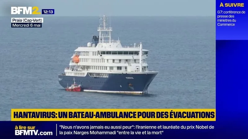 HANTAVIRUS: UN BATEAU-AMBULANCE ARRIVE PRÈS DU NAVIRE DE CROISIÈRE MV HONDIUS, AU LARGE DU CAP-VERT, OÙ TROIS CAS SUSPECTS ONT ÉTÉ ÉVACUÉS SELON L’OMS