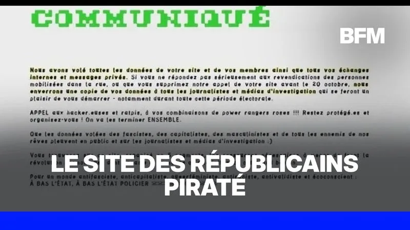 17 OCTOBRE: LE SITE DES RÉPUBLICAINS PIRATÉ PAR DES SOUTIENS À LA MOBILISATION