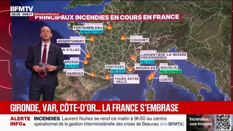 LA FRANCE EST TOUJOURS EN PROIE AUX FLAMMES, AVEC DES INCENDIES EN COURS EN GIRONDE, DANS LE VAR ET EN CÔTE-D’OR