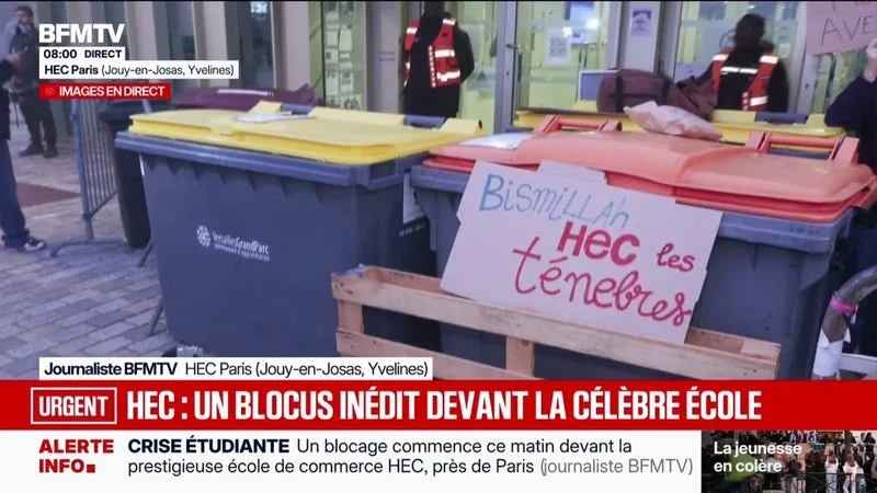 COLÈRE LYCÉENNE: LES ÉTUDIANTS DE HEC PARIS BLOQUENT L’ENTRÉE DE L’ÉCOLE DE COMMERCE