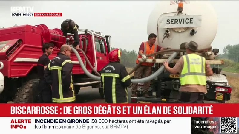 INCENDIE À BISCARROSSE: L’ÉLAN DE SOLIDARITÉ POUR SOUTENIR LES POMPIERS ENCORE ENGAGÉS CONTRE LES FLAMMES