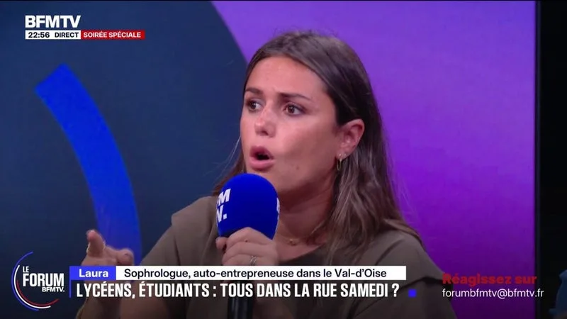 FORUM BFMTV – MOUVEMENT LYCÉEN: « VOTRE PREMIÈRE REVENDICATION DEVRAIT ÊTRE DE NE PAS TOLÉRER D’AVOIR DES PROFS QUI ONT, À LA SORTIE DE L’EXAMEN, EN MOYENNE 10/20 », ESTIME LAURA, SOPHROLOGUE ET AUTO-ENTREPRENEUSE