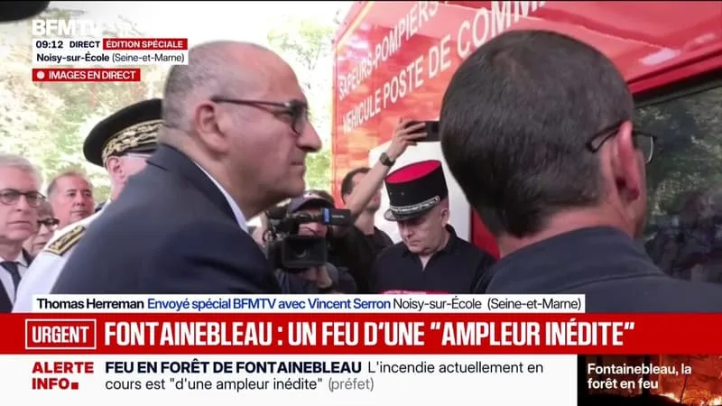 LE MINISTRE DE L’INTÉRIEUR, LAURENT NUÑEZ, EST ARRIVÉ SUR LES LIEUX DE L’INCENDIE À FONTAINEBLEAU ET ÉCHANGE SUR LES OPÉRATIONS DE SECOURS