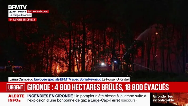 INCENDIE EN GIRONDE: LE FEU A DÉSORMAIS PARCOURU 4.800 HECTARES, 800 POMPIERS SONT MOBILISÉS