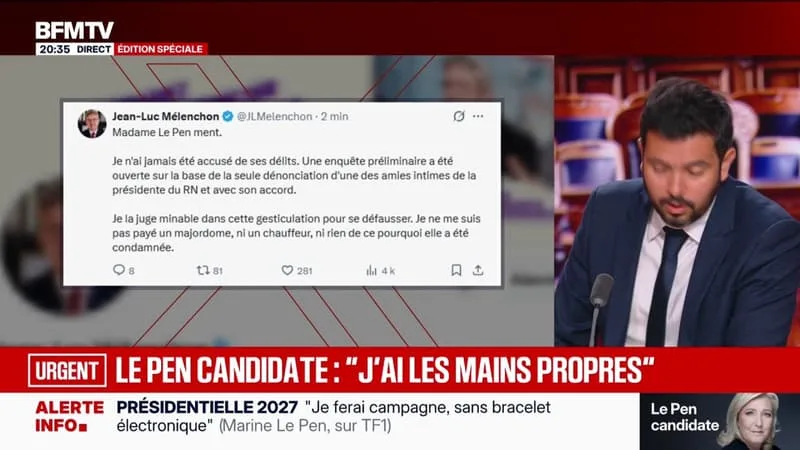 PRÉSIDENTIELLE 2027: « JE LA JUGE MINABLE DANS CETTE GESTICULATION POUR SE DÉFAUSSER », RÉAGIT JEAN-LUC MÉLENCHON APRÈS LA CONDAMNATION DE MARINE LE PEN