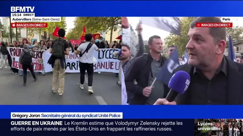 17 OCTOBRE: « FORCÉMENT, ON EST INQUIET » DÉCLARE GRÉGORY JORON, SECRÉTAIRE GÉNÉRAL DU SYNDICAT UNITÉ POLICE LORS D’UNE MANIFESTATION DES POLICIERS POUR DÉNONCER LES TENSIONS