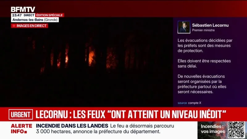 « LES INCENDIES QUI FRAPPENT NOTRE PAYS ONT ATTEINT UN NIVEAU INÉDIT », DÉCLARE LE PREMIER MINISTRE SÉBASTIEN LECORNU