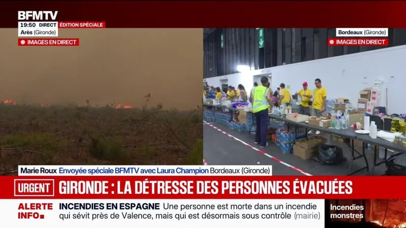 INCENDIE EN GIRONDE: LE HALL 3 DU PARC DES EXPOSITIONS DE BORDEAUX OFFRE UN ABRI AUX PERSONNES DÉPLACÉES, GRÂCE À LA MOBILISATION DE BÉNÉVOLES
