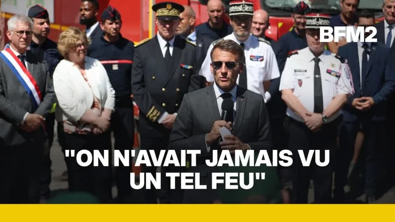 INCENDIES: EMMANUEL MACRON AUPRÈS DES SECOURS ENGAGÉS EN FORÊT DE FONTAINEBLEAU