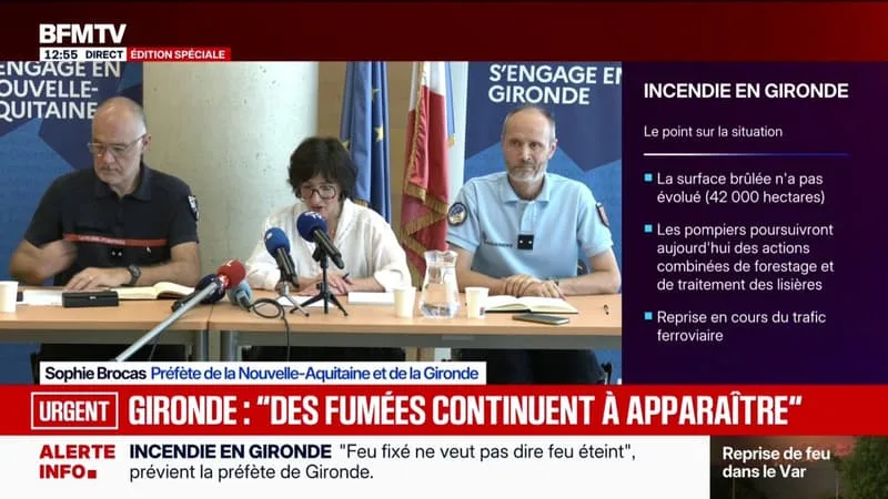 INCENDIE EN GIRONDE: « LA PLUS GROSSE OPÉRATION DE LUTTE CONTRE UN INCENDIE DANS L’HISTOIRE MODERNE DE LA SÉCURITÉ CIVILE », SELON LA PRÉFÈTE SOPHIE BROCAS
