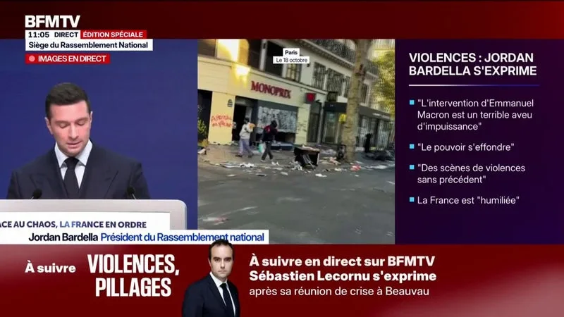 JORDAN BARDELLA APPELLE AU DÉPLOIEMENT DE « TOUS LES MOYENS LÉGAUX POSSIBLES » POUR « RAMENER L’ORDRE ET LA SÉCURITÉ PARTOUT SUR LE TERRITOIRE NATIONAL »