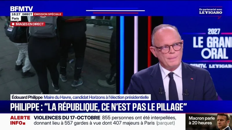 VIOLENCES DU 17 OCTOBRE: « LE GOUVERNEMENT DEVRA DIRE CE QU’A ÉTÉ LA PRÉPARATION DE CETTE JOURNÉE », ESTIME ÉDOUARD PHILIPPE, CANDIDAT HORIZONS À LA PRÉSIDENTIELLE