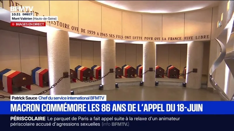 COMMÉMORATION DU 18-JUIN: EMMANUEL MACRON SE RECUEILLE DANS LA CRYPTE DU MONT VALÉRIEN