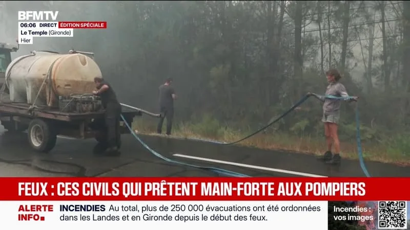 INCENDIE EN GIRONDE: CES CIVILS QUI PRÊTENT MAIN-FORTE AUX POMPIERS FACE AUX FLAMMES