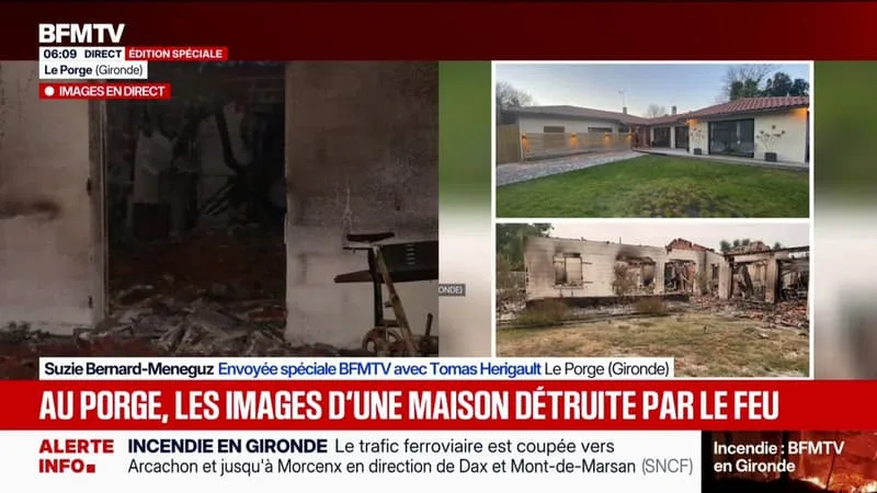 INCENDIE EN GIRONDE: CETTE MAISON, SITUÉE AU PORGE, A ÉTÉ RAVAGÉE PAR LES FLAMMES