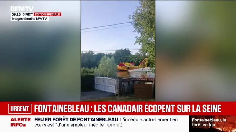 LES CANADAIR ÉCOPENT SUR LA SEINE AFIN DE LUTTER CONTRE L’INCENDIE À FONTAINEBLEAU