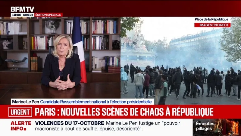 JOURNÉE DU 17 OCTOBRE: « NOTRE PAYS EST PRIS EN ÉTAU, VOIRE EN OTAGE, ENTRE LA VIOLENCE ET L’IMPUISSANCE », DÉCLARE MARINE LE PEN, CANDIDATE RN À L’ÉLECTION PRÉSIDENTIELLE DANS UN MESSAGE DIFFUSÉ SUR SES RÉSEAUX SOCIAUX