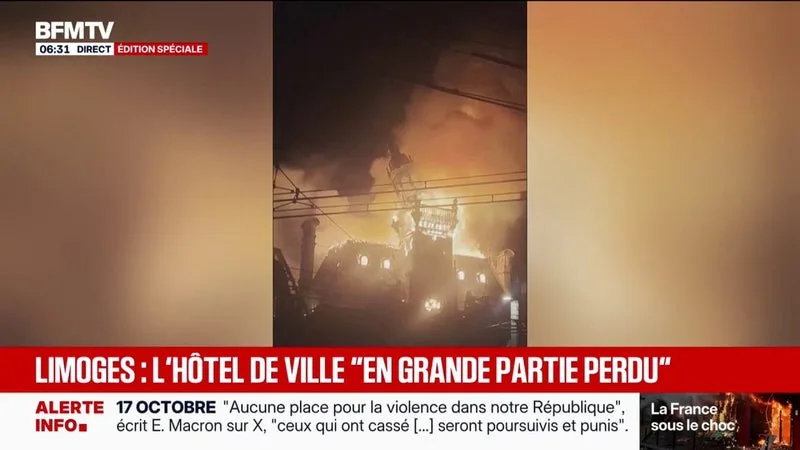 À LIMOGES, L’ÉMOTION APRÈS L’INCENDIE ET L’EFFONDREMENT D’UNE PARTIE DE LA TOITURE DE LA MAIRIE