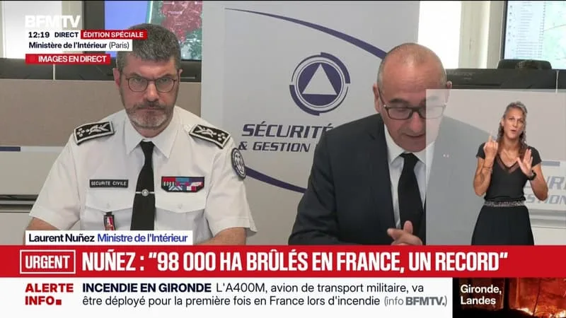 30.000 ÉVACUÉS, QUATRE CANADAIR, DEUX AVIONS BOMBARDIERS D’EAU… LAURENT NUÑEZ, MINISTRE DE L’INTÉRIEUR, FAIT UN POINT DE SITUATION SUR L’INCENDIE DANS LES LANDES