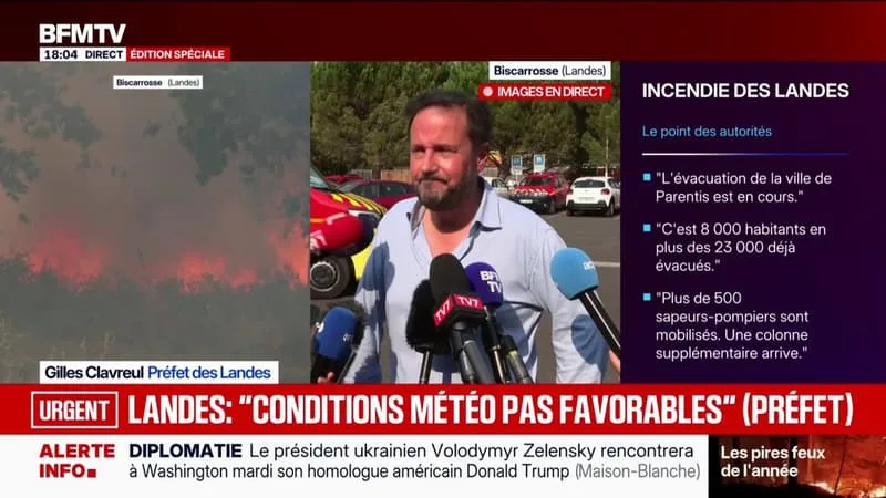 INCENDIE DANS LES LANDES: L’ÉVOLUTION DES CONDITIONS MÉTÉO « N’EST PAS FAVORABLE », AFFIRME GILLES CLAVREUL, PRÉFET DES LANDES