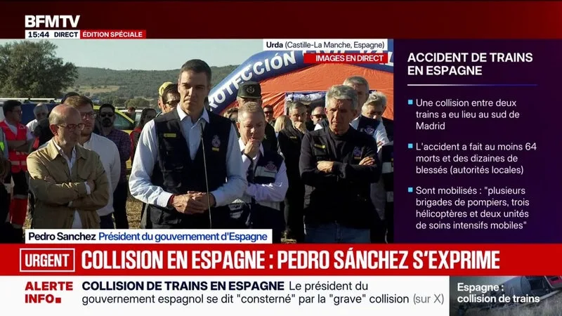 « AUJOURD’HUI TOUTE L’ESPAGNE EST EN DEUIL », DÉCLARE PEDRO SANCHEZ, PREMIER MINISTRE ESPAGNOL, APRÈS L’ACCIDENT DE TRAINS MORTEL DANS LE PAYS